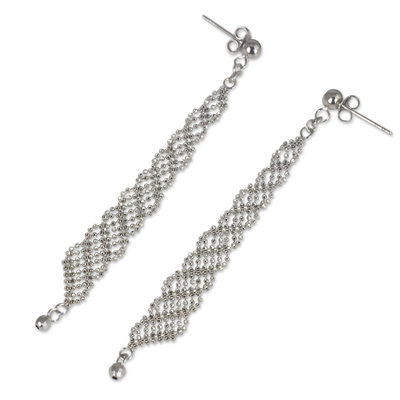 Sterling silver dangle earrings, 'Cascading Rain' - Sterling Silver 925 Beaded Chain Dangle Earrings