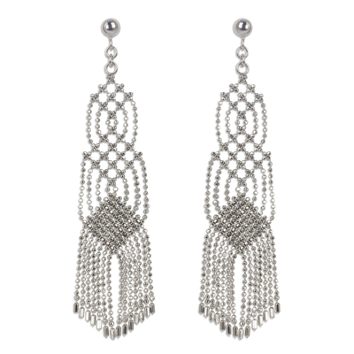Sterling silver waterfall earrings, 'Macrame Inspiration' - Waterfall Earrings Handcrafted from Sterling Silver Chains