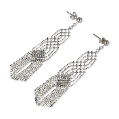 Sterling silver waterfall earrings, 'Macrame Inspiration' - Waterfall Earrings Handcrafted from Sterling Silver Chains