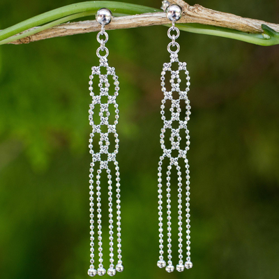 Sterling silver waterfall earrings, 'Lanna Fringe' - Waterfall Earrings Handmade from Sterling Silver