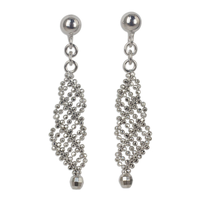 Sterling silver dangle earrings, 'Sparkling Cascade' - Beaded Sterling Silver Dangle Earrings from Thailand