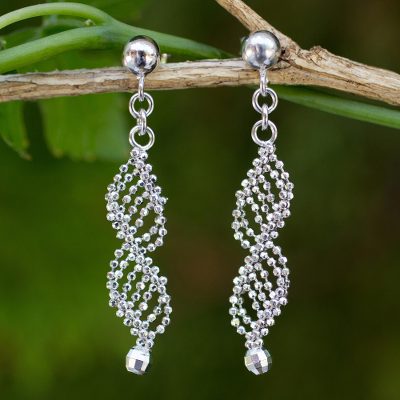 Thai Handmade Silver Ball Chain Dangle Earrings Infinite Sterling Silver Dangle Earrings Infinite Grace Thai Handmade Ball Chain