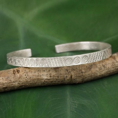 Silver cuff bracelet, 'Hill Tribe Abundance' - Thai Karen Hill Tribe Handcrafted Silver Cuff Bracelet