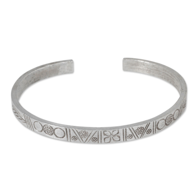 Sterling silver cuff bracelet, 'Karen Tradition' - Karen Hill Tribe Sterling Silver Cuff Bracelet from Thailand