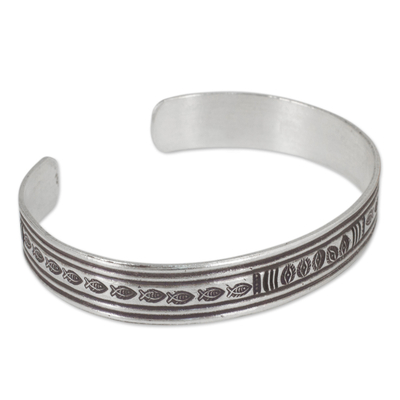 Silver cuff bracelet, 'Karen Tribe River' - Fish Theme Silver 950 Cuff Bracelet by Hill Tribe Artisans