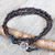 Silver accent leather wrap bracelet, 'Shadow Paths' - Hand Braided Silver Accent Brown and Black Leather Bracelet (image 2b) thumbail