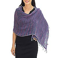 Cotton shawl, 'Breeze of Blue Purple'