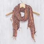 Hand Spun Cotton Shawl Wrap in Brown Purple and Pink, 'Breeze of Brown Purple'
