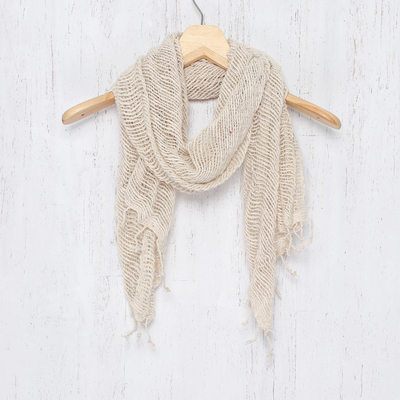 Cotton shawl, 'Breeze of Nature' - Natural Cotton Hand Woven Shawl Wrap from Thailand
