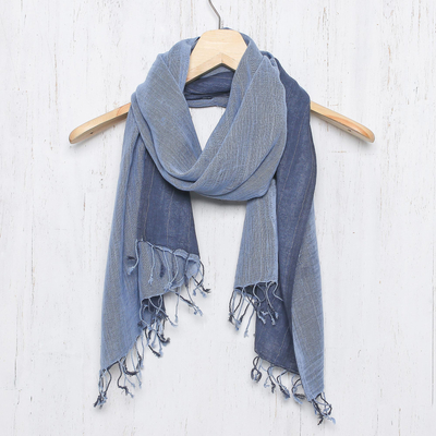 Cotton reversible scarf, Blue Duet