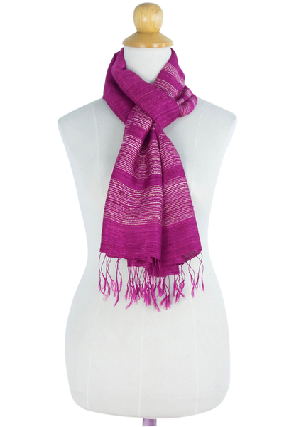 Silk scarf, 'Magenta Mystery' - Bright Magenta Hand Spun Silk Scarf from Thailand