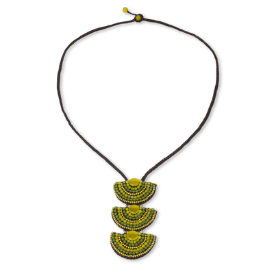 Thai Necklace with Yellow and Green Quartz and Brass Beads