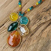 Quartz pendant necklace, 'Bright Bohemian Bouquet' - Handcrafted Multicolor Quartz Pendant Necklace from Thailand