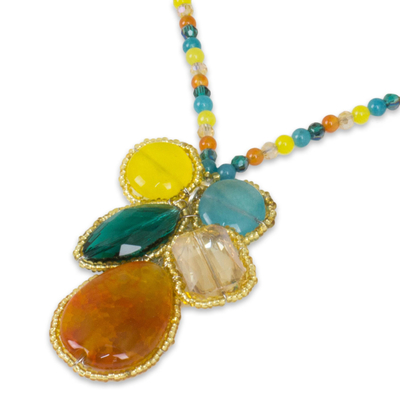 Quartz pendant necklace, 'Bright Bohemian Bouquet' - Handcrafted Multicolor Quartz Pendant Necklace from Thailand