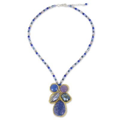 Thailand Artisan Crafted Blue Quartz Pendant Necklace.