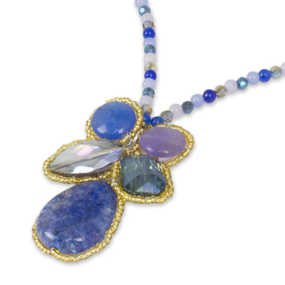 Quartz pendant necklace, 'Blue Bohemian Bouquet' - Thailand Artisan Crafted Blue Quartz Pendant Necklace.