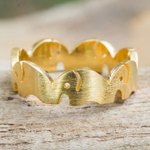 Gold vermeil band ring, 'Pachyderm Party' - Gold Vermeil Elephant Band Ring Handcrafted in Thailand