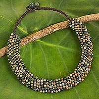 Jasper beaded necklace, 'Fresh Thai Smile' - Handcrafted Beaded Jasper Necklace with Brass