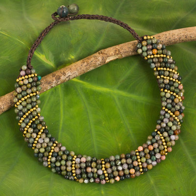 Jasper beaded necklace, 'Fresh Thai Smile' - Handcrafted Beaded Jasper Necklace with Brass