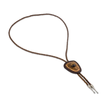 Tiger's eye and leather bolo tie, 'Hip Cowboy' - Western Style Leather Bolo Tie with Tiger's Eye Accent