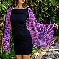Bufanda de algodón, 'Spring Melange' - Bufanda de algodón de tejido abierto suave púrpura y azul