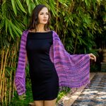 Cotton scarf, 'Spring Melange' - Soft Purple and Blue Open Weave Cotton Scarf