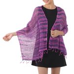 Cotton scarf, 'Spring Melange' - Soft Purple and Blue Open Weave Cotton Scarf