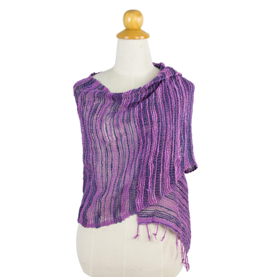 Cotton scarf, 'Spring Melange' - Soft Purple and Blue Open Weave Cotton Scarf
