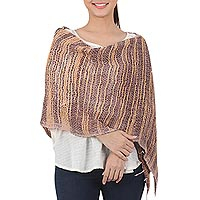 Bufanda de algodón, 'Autumn Melange' - Bufanda de tejido abierto de algodón tejida a mano en marrón y amarillo