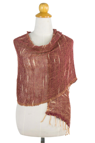 Bufanda de algodón - Bufanda de algodón de tejido suelto rosa desierto y beige