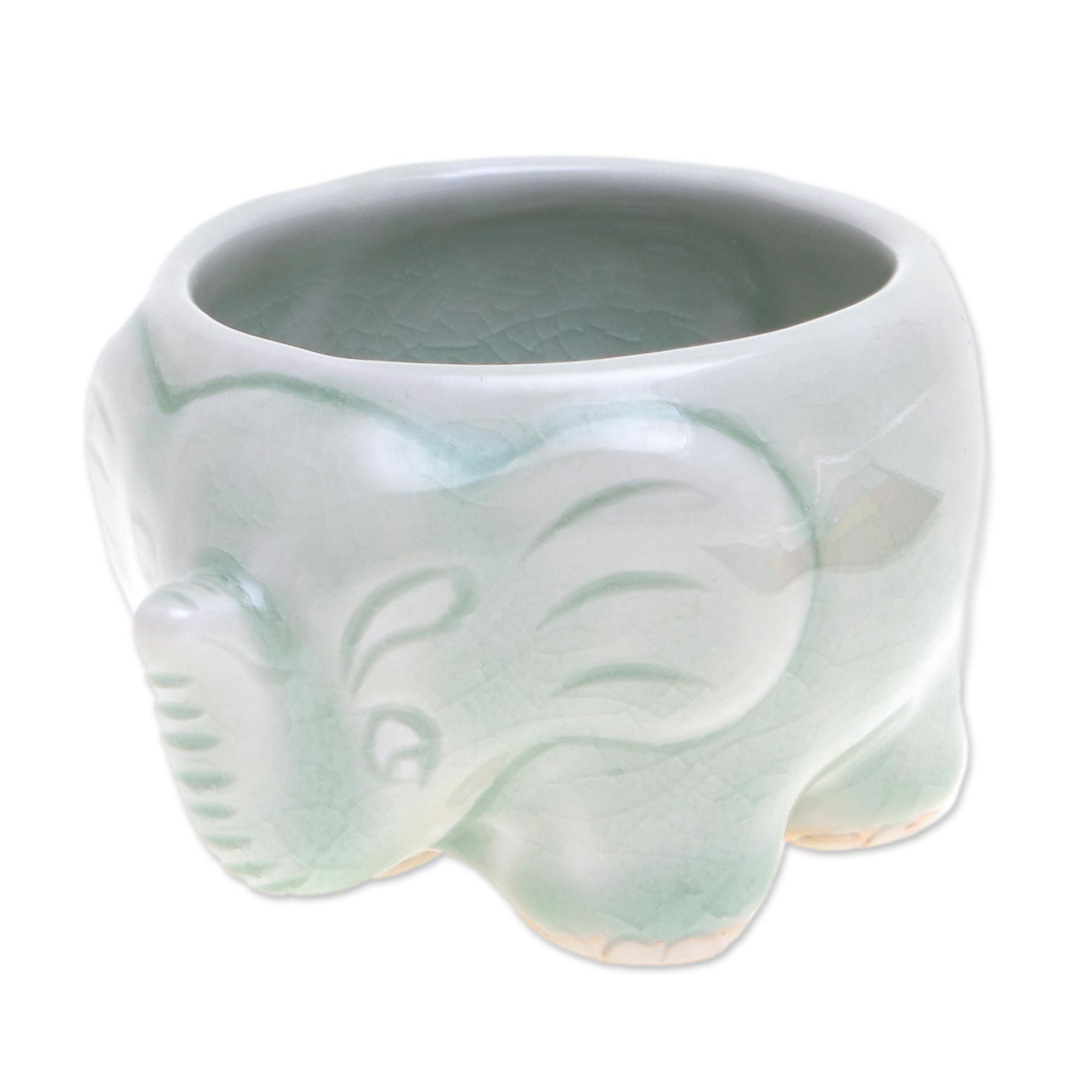 UNICEF Market Elephant Theme Green Thai Celadon Tea Set for 4 Green