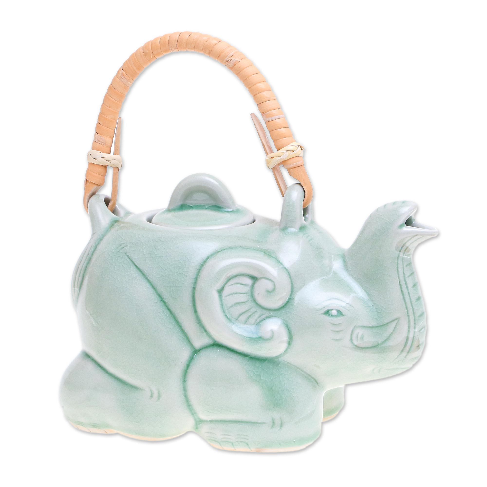 UNICEF Market Elephant Theme Green Thai Celadon Tea Set for 4 Green