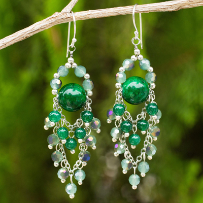 Green Quartz And Glass Bead Chandelier, Beaded Chandelier Style Earrings