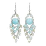 Blue quartz chandelier earrings, 'Brilliant Meteor' - Beaded Chandelier Earrings with Blue Quartz and Glass Beads