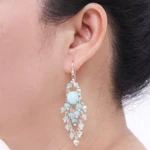 Blue quartz chandelier earrings, 'Brilliant Meteor' - Beaded Chandelier Earrings with Blue Quartz and Glass Beads