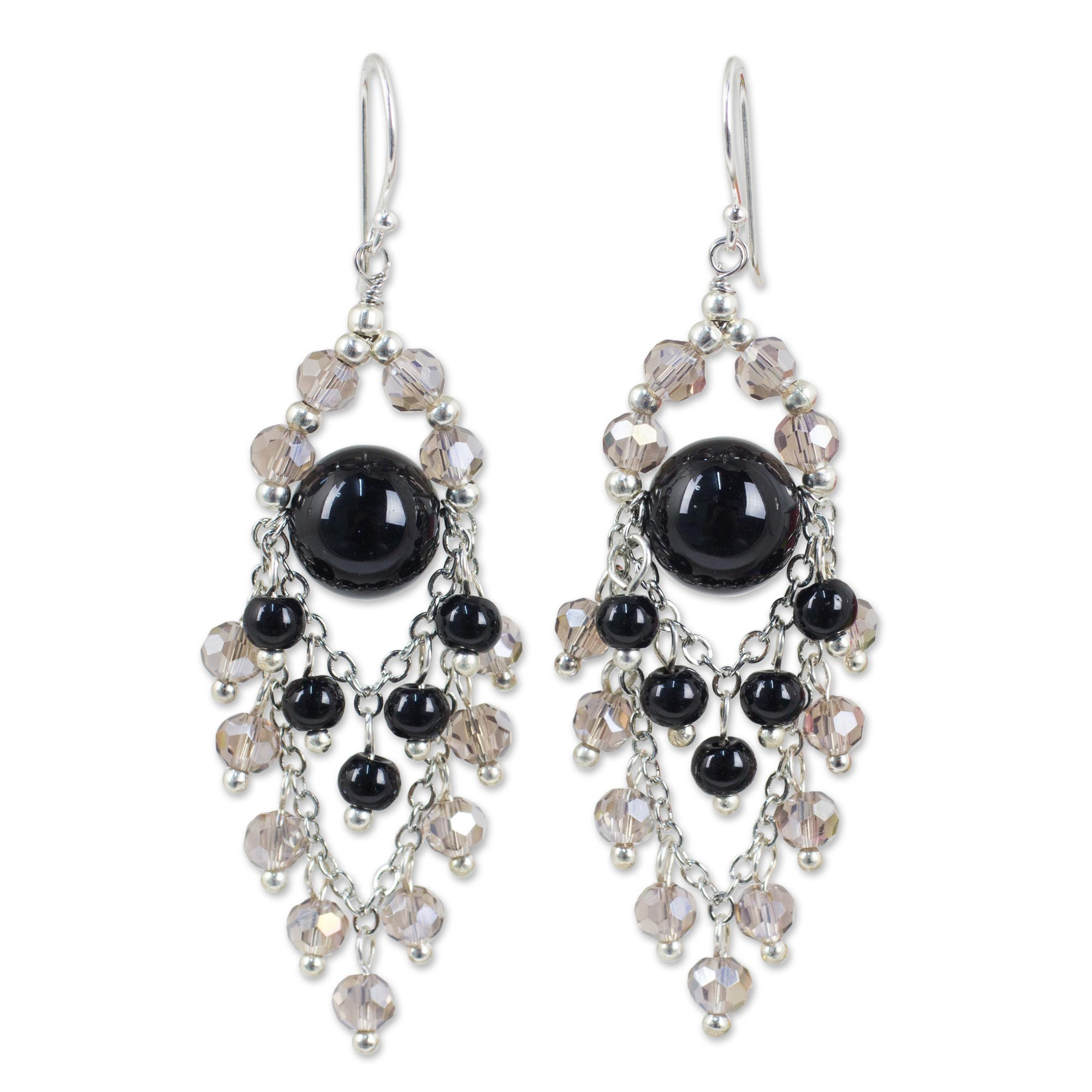 Chandelier Style Earrings with Onyx and Glass Beads - Brilliant Meteor ...