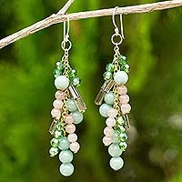 Green quartz waterfall earrings, 'Brilliant Cascade'