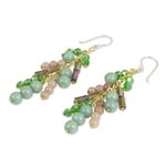 Green quartz waterfall earrings, 'Brilliant Cascade' - Quartz and Glass Bead Waterfall Earrings in Green Shades