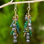 Labradorite waterfall earrings, 'Brilliant Cascade' - Waterfall Style Earrings with Labradorite and Quartz Beads