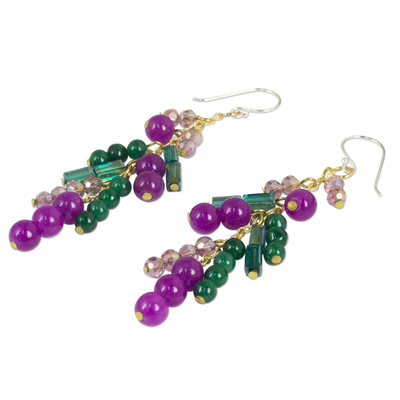 Green and purple quartz waterfall earrings, 'Brilliant Cascade' - 24k Gold Plated Silver and Quartz Waterfall Earrings