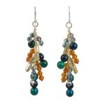 Carnelian and serpentine waterfall earrings, 'Brilliant Cascade' - Gemstone Waterfall Earrings in 24k Gold Plated Sterling