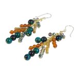 Carnelian and serpentine waterfall earrings, 'Brilliant Cascade' - Gemstone Waterfall Earrings in 24k Gold Plated Sterling
