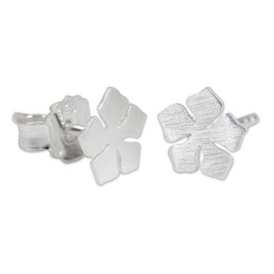 Pendientes de plata de ley con forma de flor - Aretes pequeños de flor en plata de ley 925 cepillada