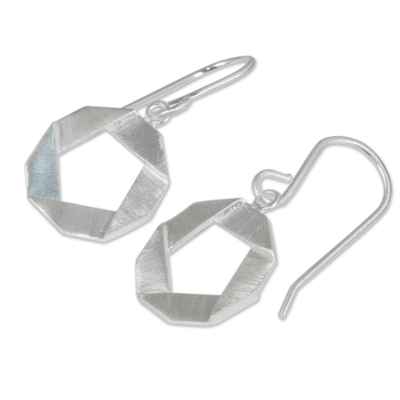 Sterling silver dangle earrings, 'Pentagons' - Geometric Themed Sterling Silver 925 Dangle Earrings