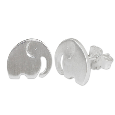 Sterling silver stud earrings, 'Elephant Fun' - Stud Earrings with Elephant Motif in 925 Sterling Silver
