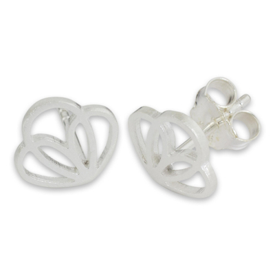 Sterling silver stud earrings, 'Tender Petals' - Artisan Designed Sterling Silver Petal Shaped Stud Earrings