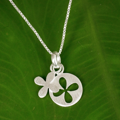 Sterling silver pendant necklace, 'Clover for Luck' - Brushed Sterling Silver Clover Motif Pendant Necklace