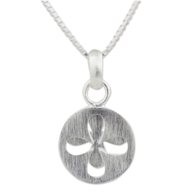Sterling silver pendant necklace, 'Clover for Luck' - Brushed Sterling Silver Clover Motif Pendant Necklace