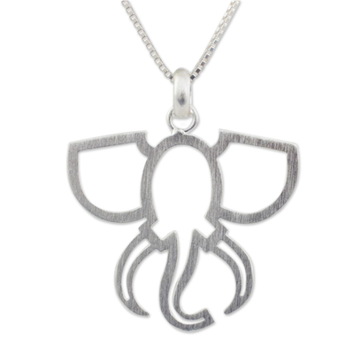 Sterling silver pendant necklace, 'Gentle Elephant' - Elephant Pendant Necklace with Venetian Box Chain