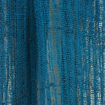 Silk scarf, 'Summer Teal' - Teal Silk Scarf Crafted from Hand Spun Yarns in Thailand